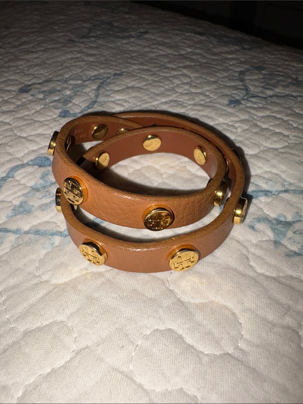 Tory Burch Leather Wrap Bracelet with Gold Medallions - Tan